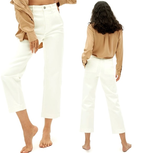 NWT Everlane The Straight Leg Crop 14 Bone High Waisted Slim Stretch Ankle Short - Picture 1 of 13